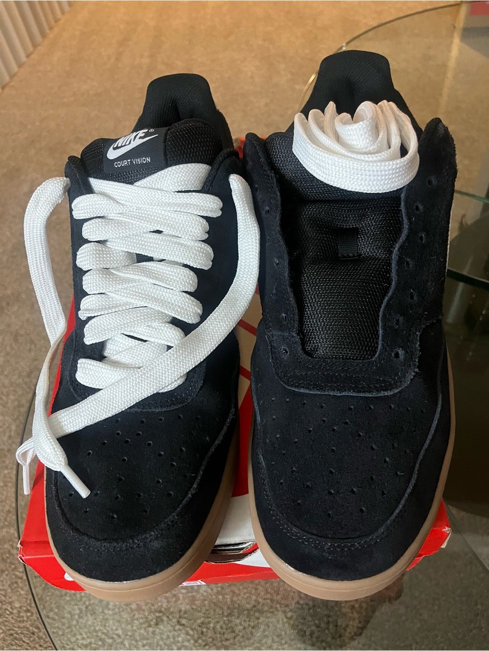 Nike mens courts vision Black, White & Gum Low-Top Court Sneakers